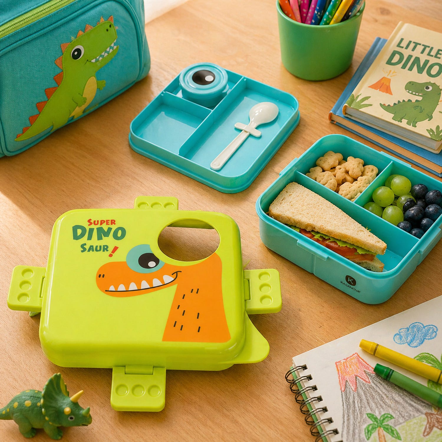 Porta pranzo per bambini Dinosauro con posata