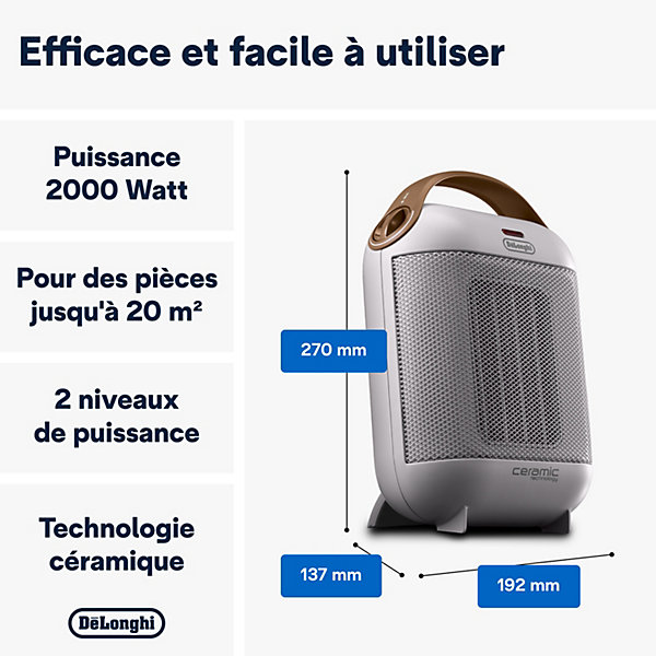 Chauffage d'appoint soufflant en céramique 1800W - blanc - Delonghi