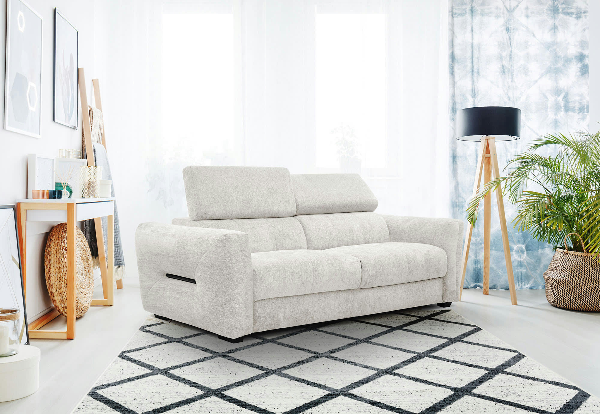 CALVERA - Canapé droit 3 places XXL tissu écru