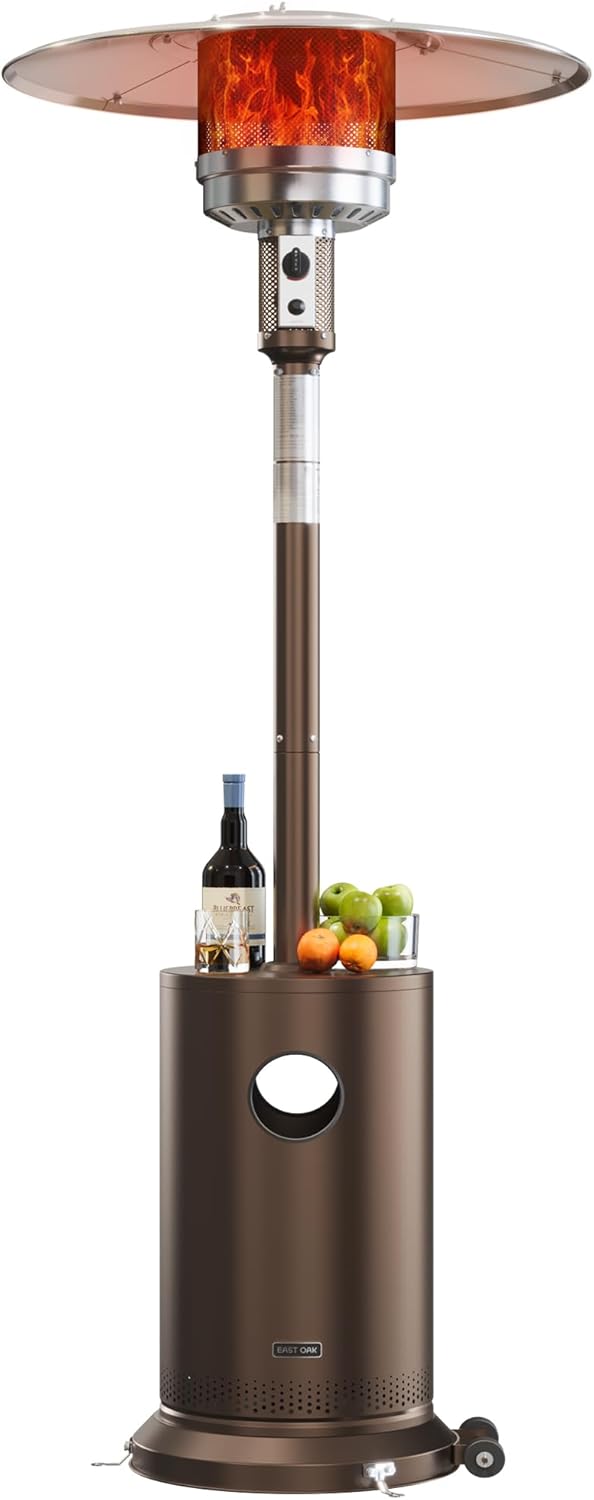 EAST OAK 50 000 BTU Patio Heater for Outdoor Use With Round Table Design  Double-Layer Stainless Steel Burner and Wheels  Outdoor Patio Heater for Home and Commercial  Bronze  31.9 x 31.9 x 86.6