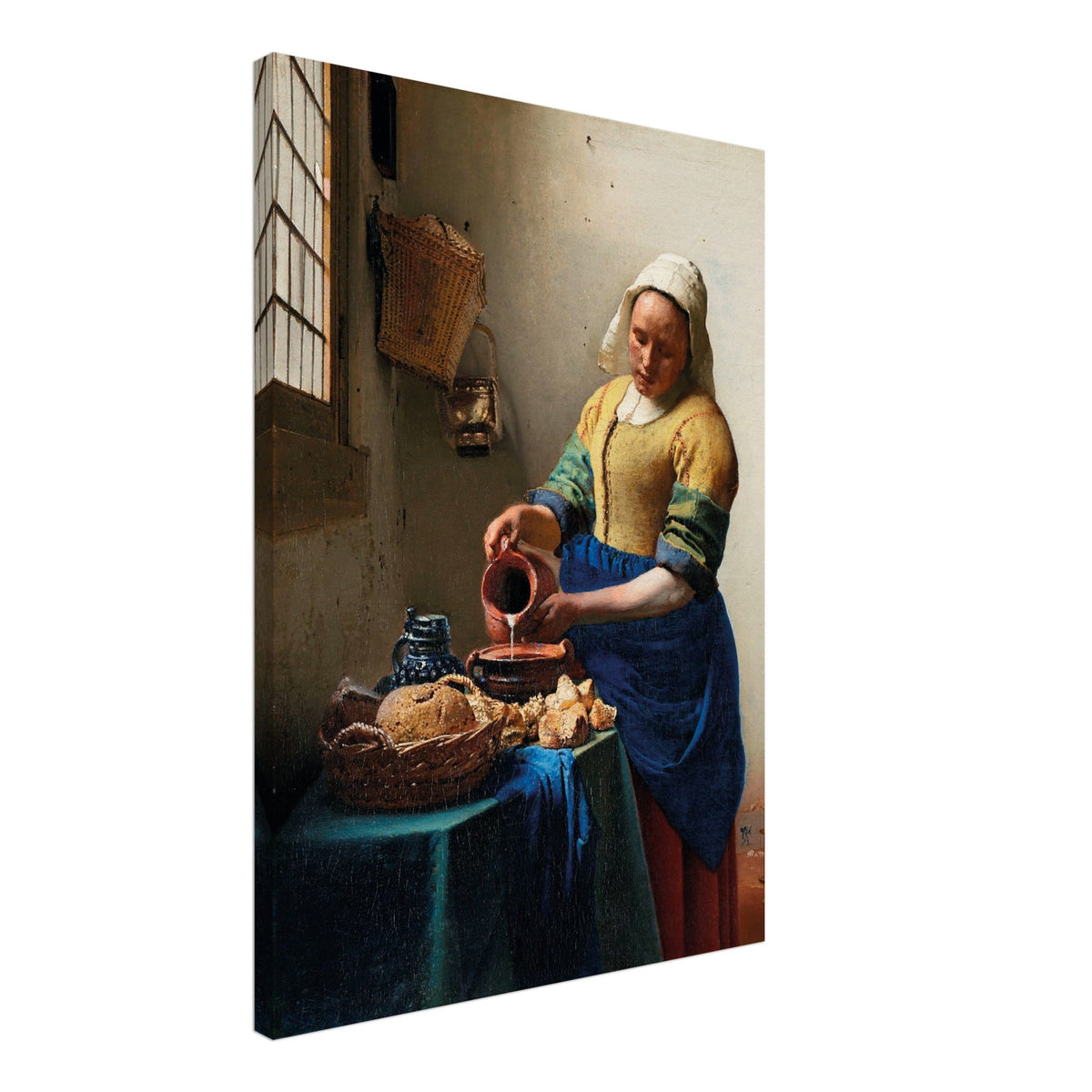 Artfulprints Canvas Johannes Vermeer – Het melkmeisje canvas - 50x70 cm - Geel