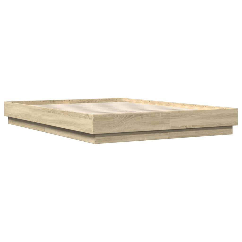 Łóżko Drewniane Rama Łóżka Sofa Brązowe Do Sypialni Pokoju LED 140x200 cm