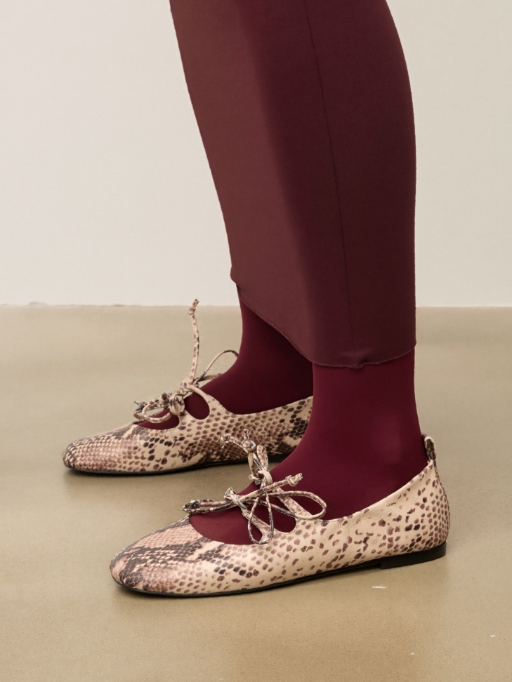 Embossed leather double bond ballerinas