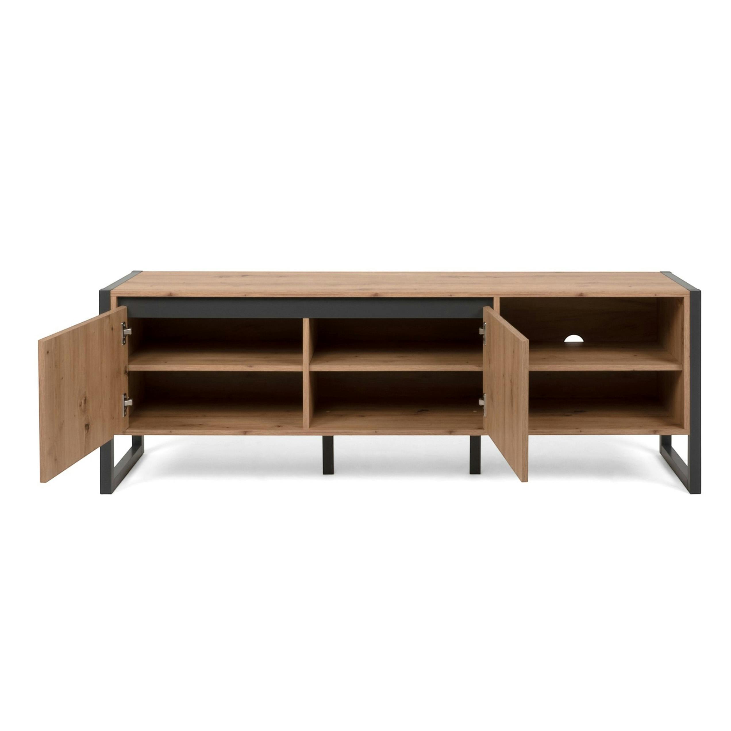 Meuble TV effet chêne 2 portes 2 niches ALVA