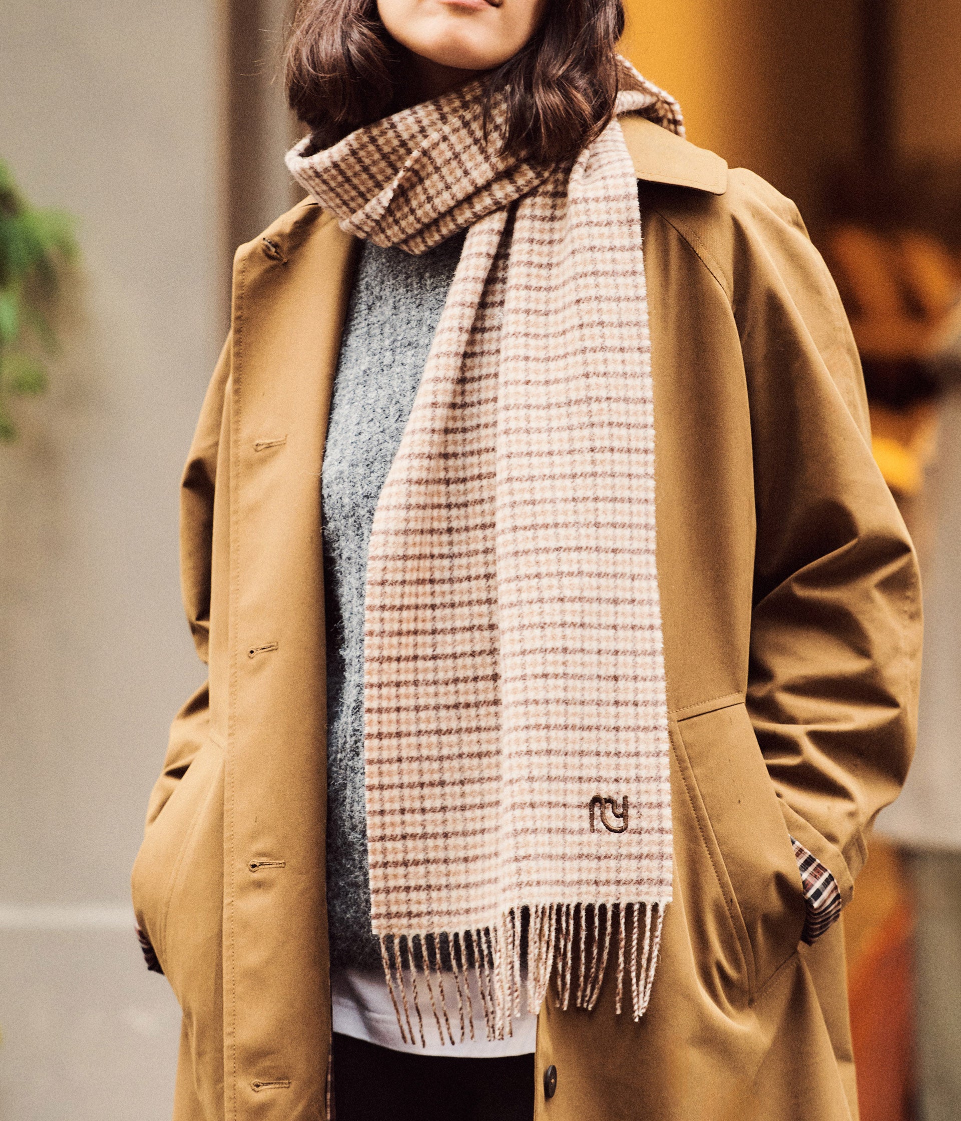 Écharpe à carreaux beige Gerri