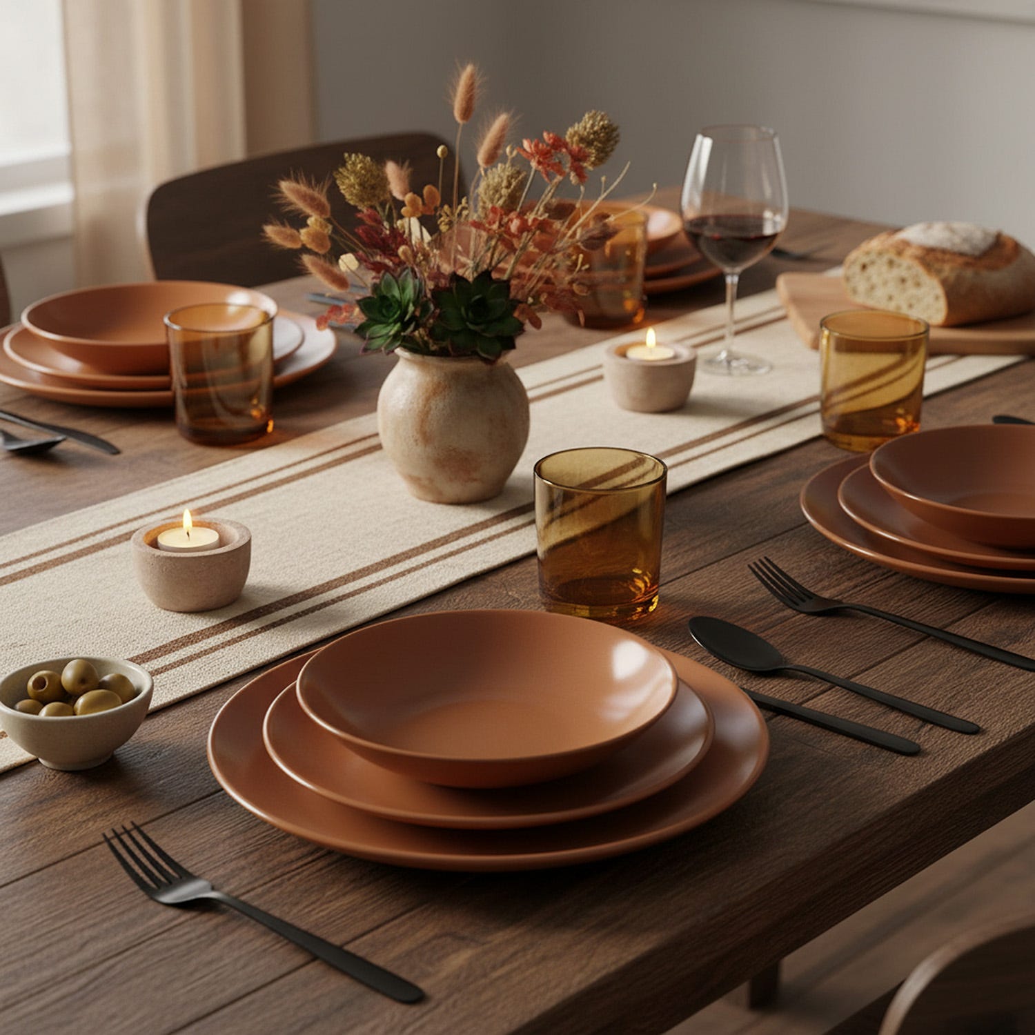 Servizio 18 piatti terracotta marrone Style