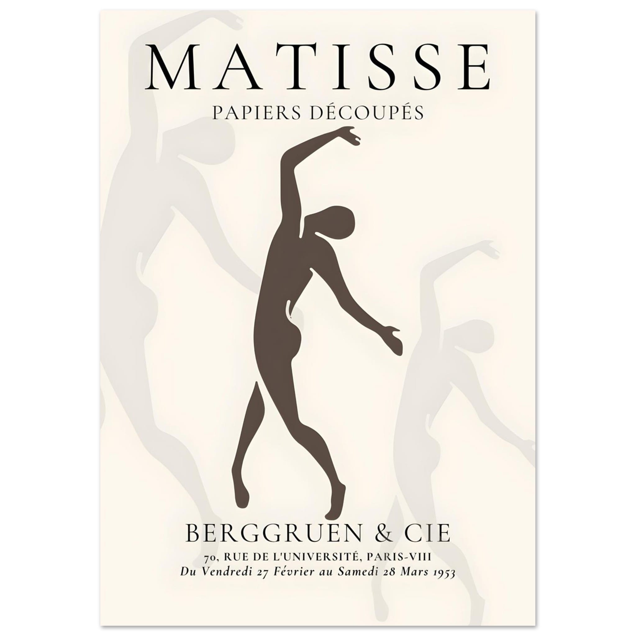 Artfulprints Poster Matisse – Dancing silhouettes  - A4 21x29.7 cm - Grijs