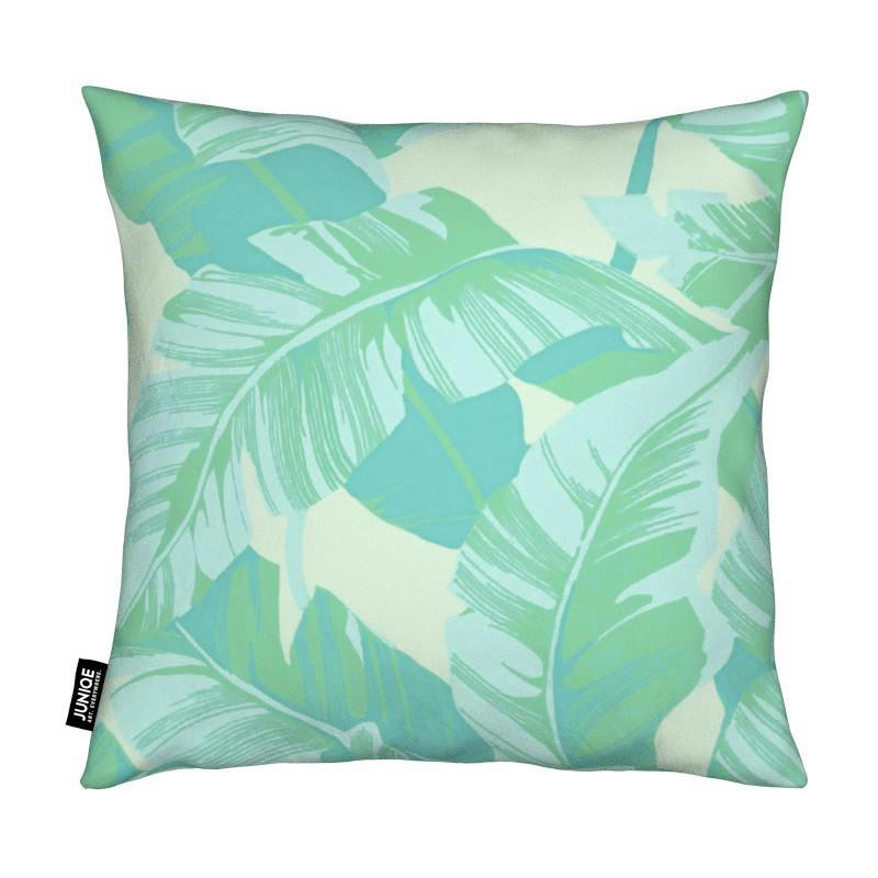 BANANA LEAVES - Coussin en microfibre en turquoise & vert 40x40