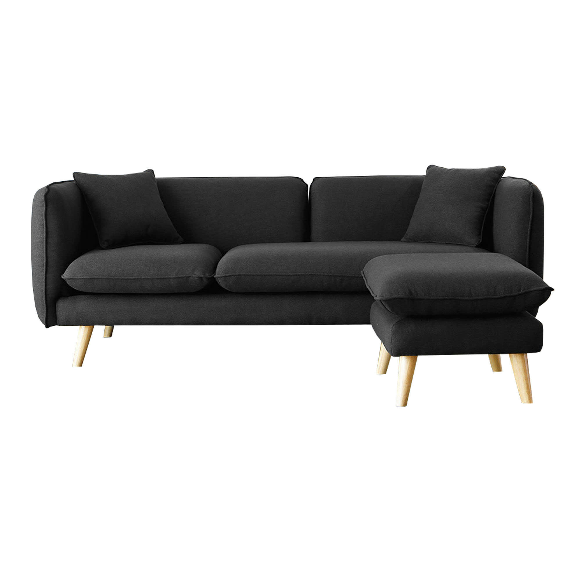 ISKO - Canapé 3 places et 1 pouf en tissu gris anthracite