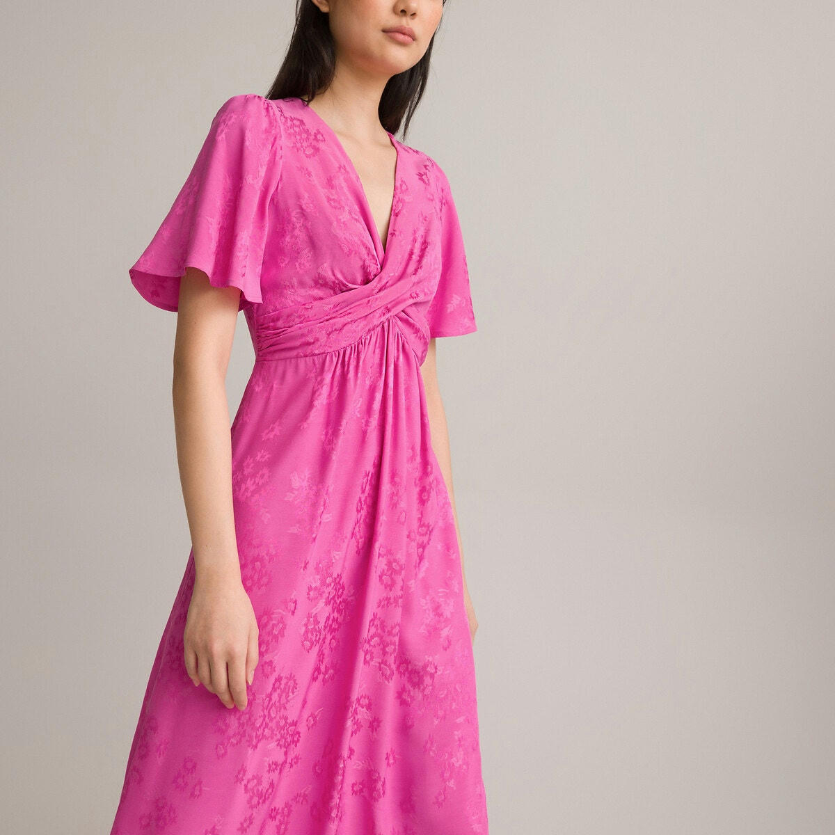 Robe longue coupe croisée, en tissu jacquard