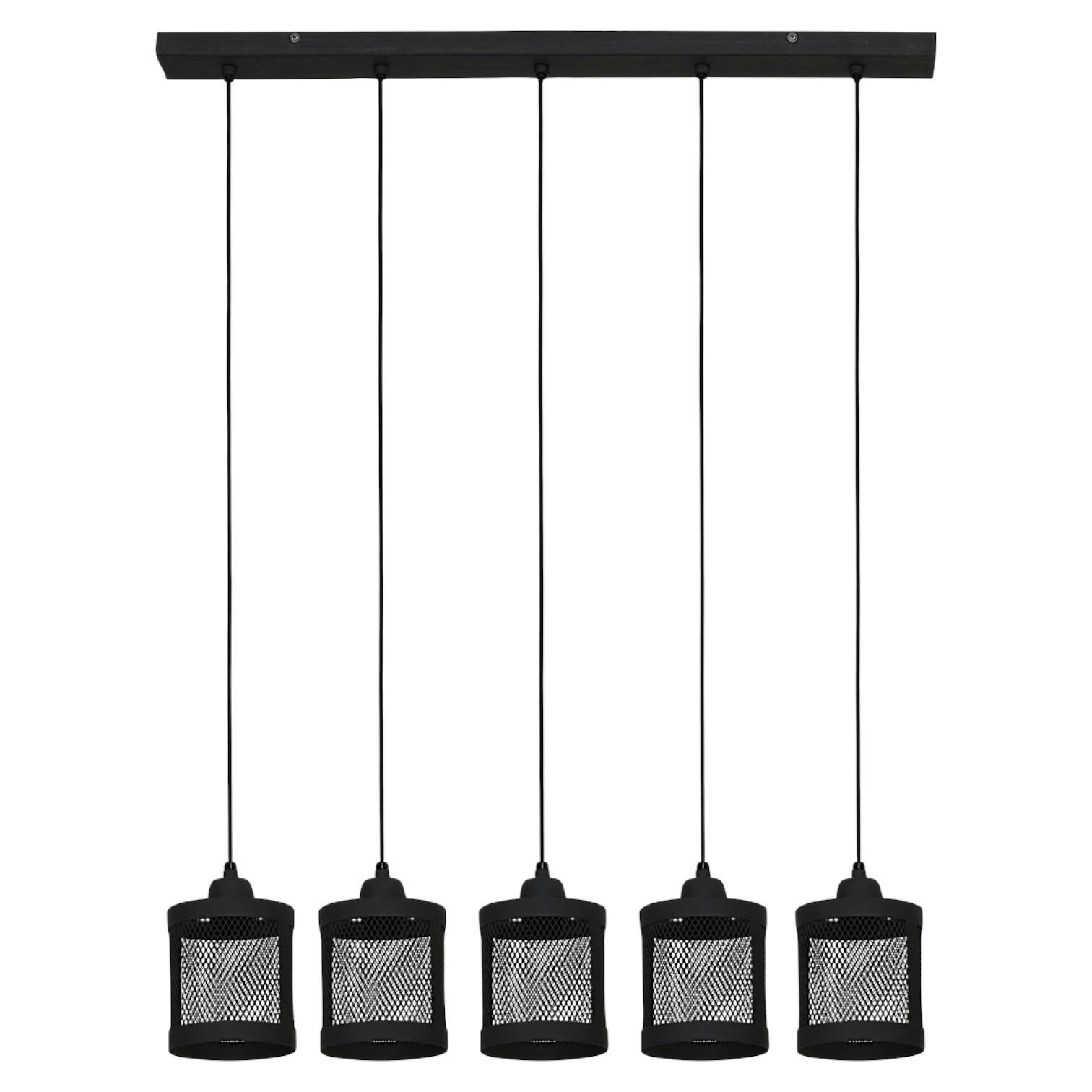 Suspension industrielle métal noir mat 5 lampes horizontales