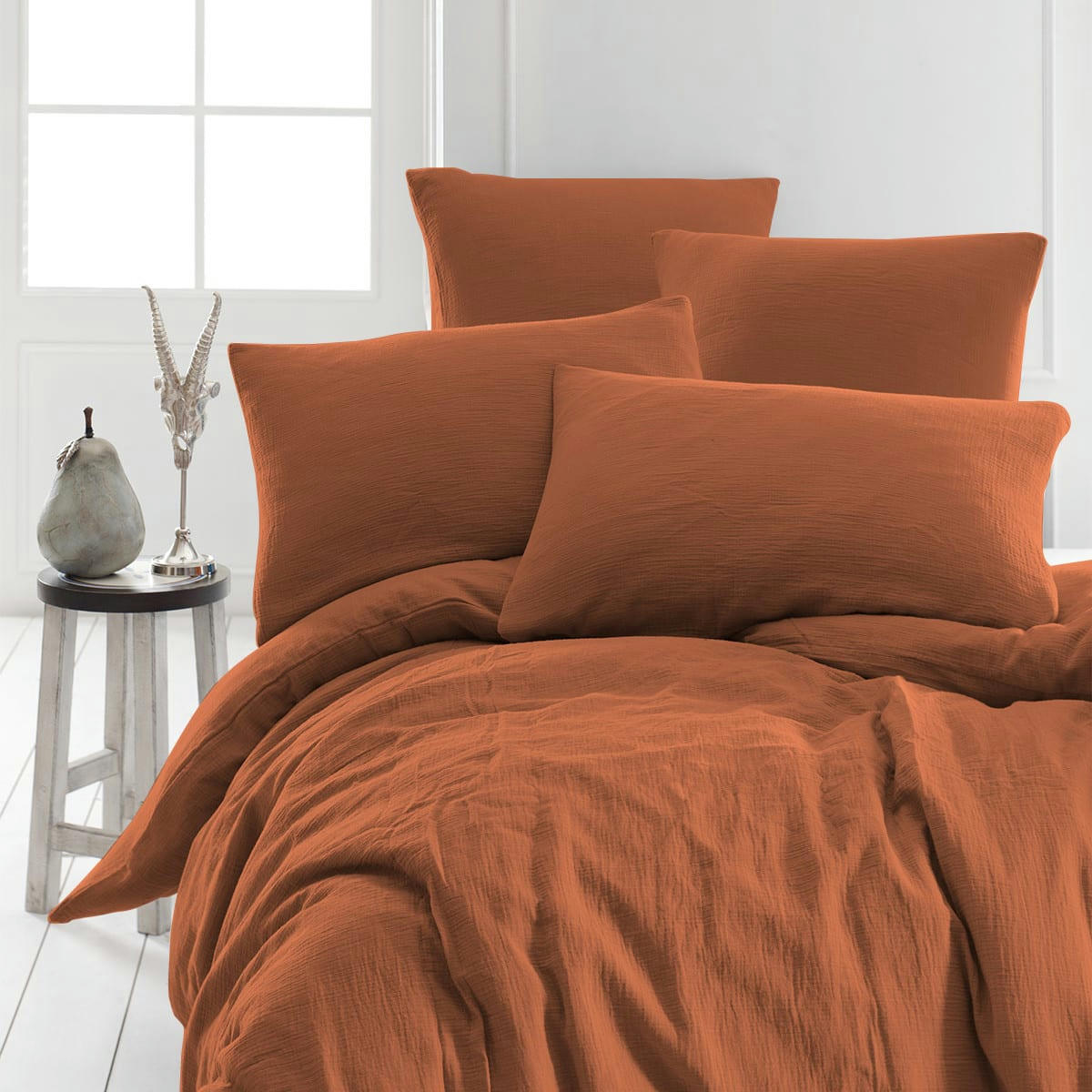 LOFT - Housse de couette en gaze de coton  brique 200x200 cm