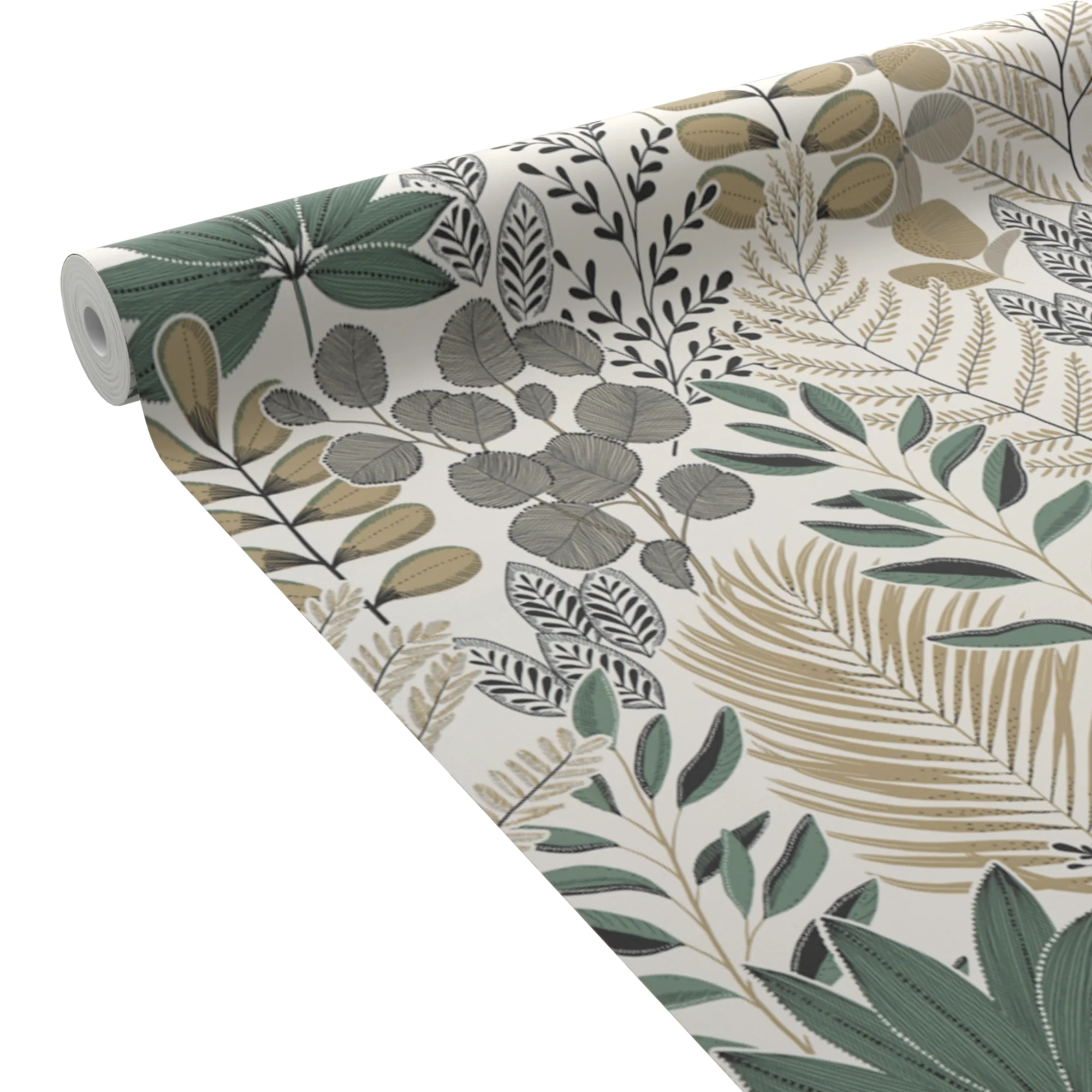 Papier peint intissé JOHANNA coloris jaune d'or et vert