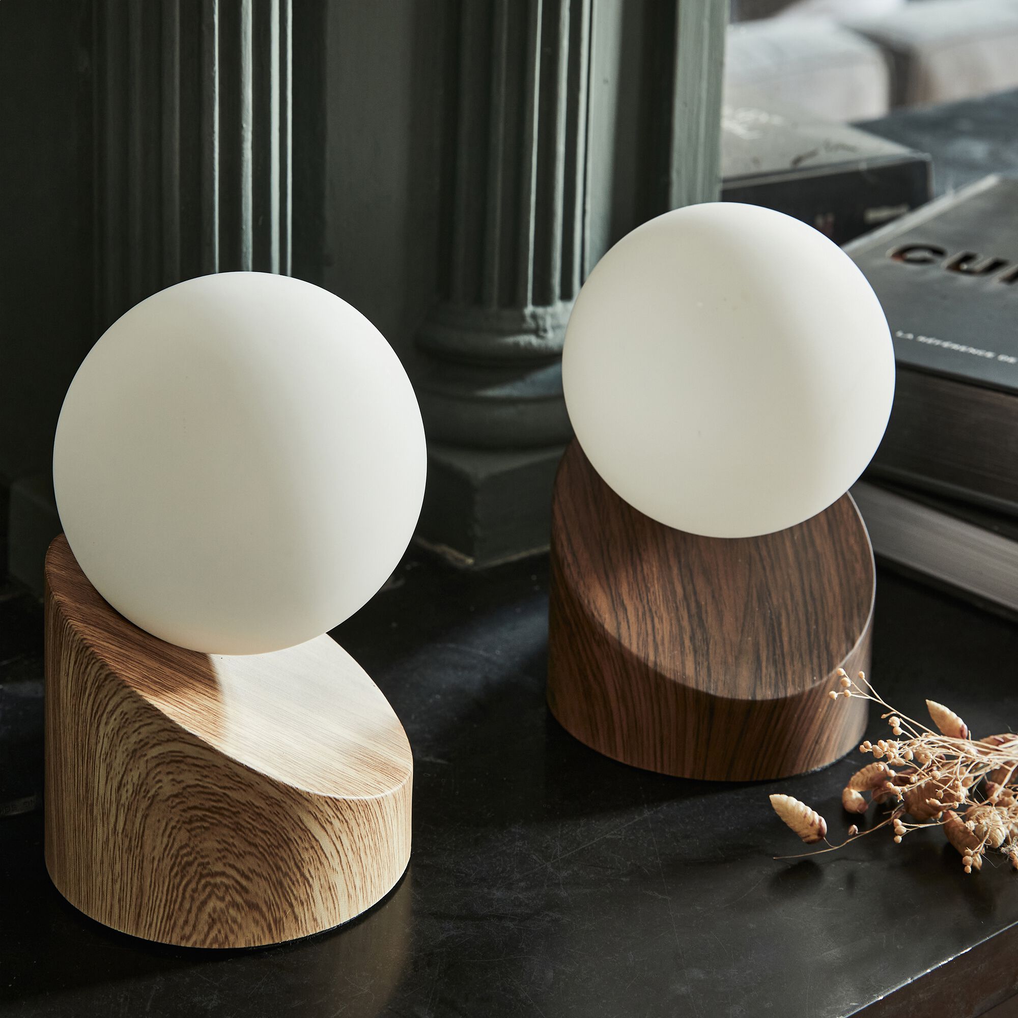 LEN - Lampe à poser tactile en fer effet bois clairH16cm- naturel