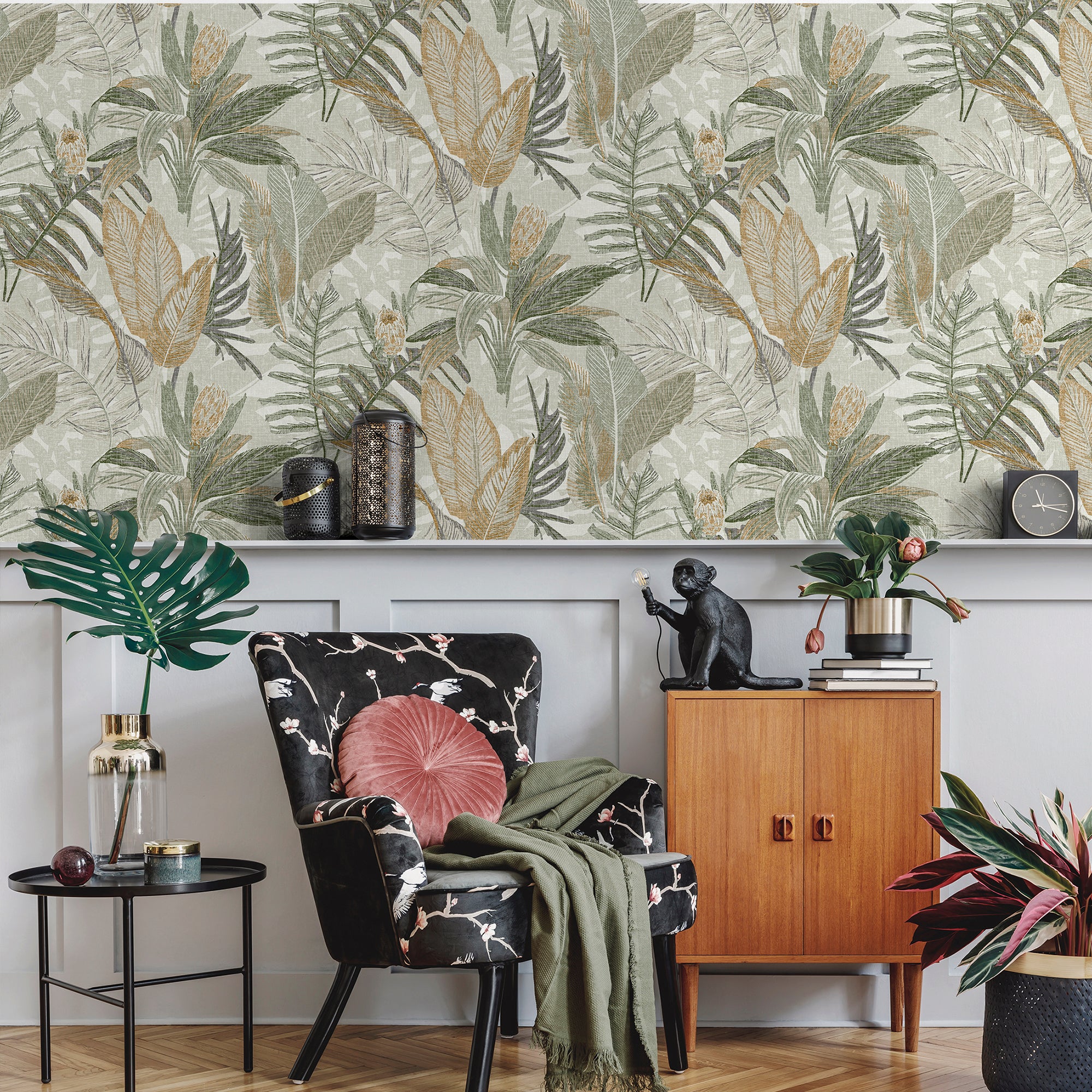 Sanders & Sanders behang bladeren vergrijsd groen en geel - 53 cm x 10 m - 640239