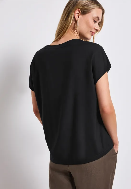 Split Neck Bluse in Unifarbe