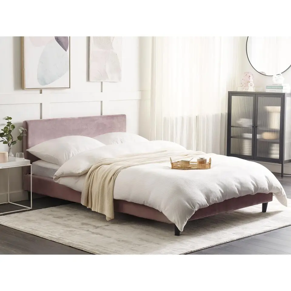 FITOU - Tweepersoonsbed - Roze - 140 x 200 cm - Fluweel