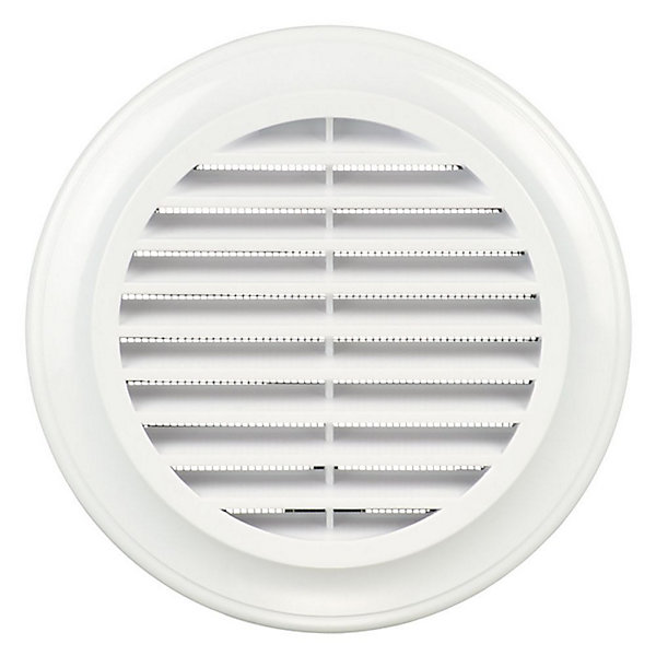 Grille aération ronde plastique blanc à ailettes inclinées DECOR avec moustiquaire - Diamètre (mm) 125