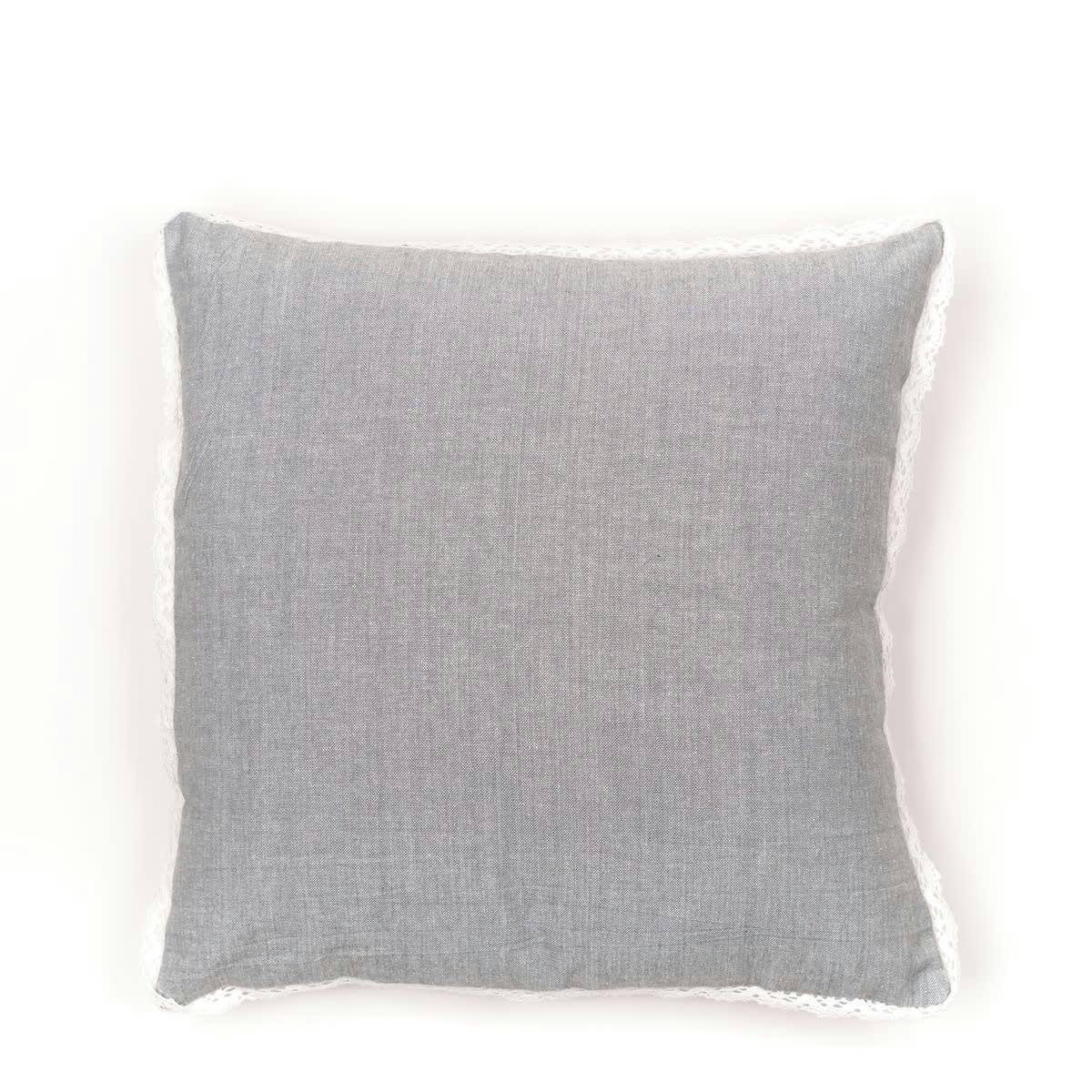 CHARME - Coussin déhoussable finition dentelle en coton gris 40x40