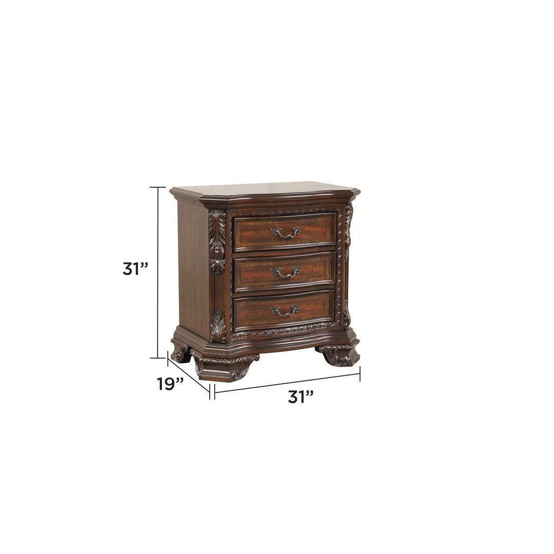 Traditional Style 3-Drawer Night stand With metal drawer pulls Made with Wood