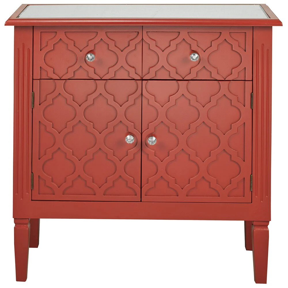 Sophia Wood Overlay Red 2-Drawer Accent Table With Cabinet