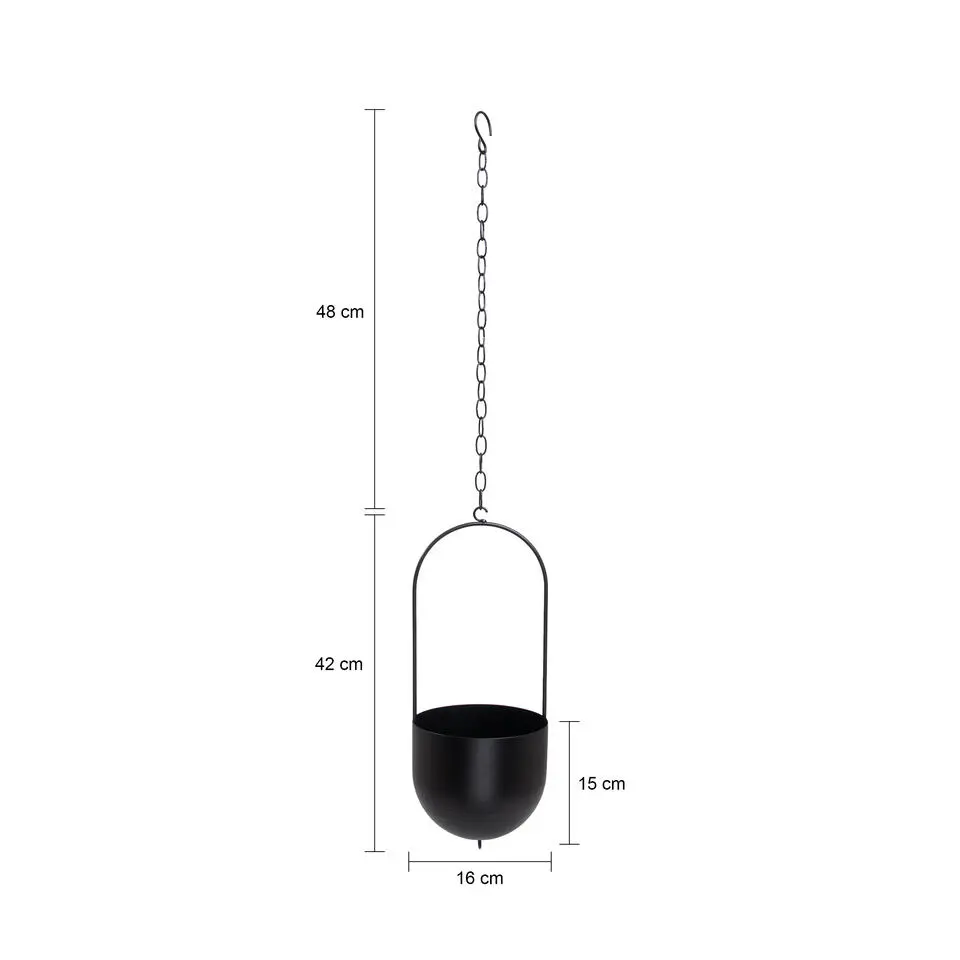 QUVIO Hangende bloempot - Langwerpig - Metaal - Zwart
