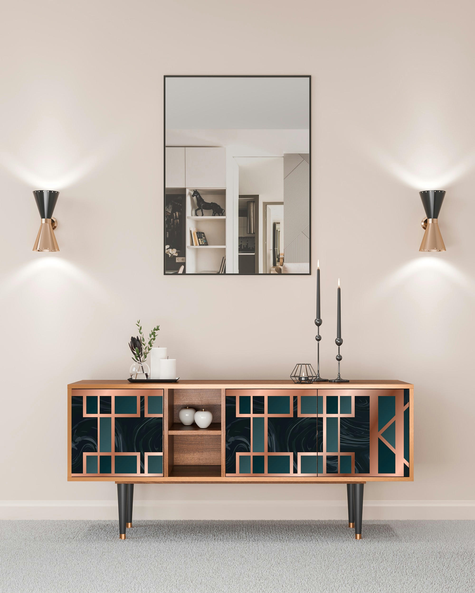 EMERALD METRO - Meuble TV  bleu-vert 3 tiroirs L 150 cm