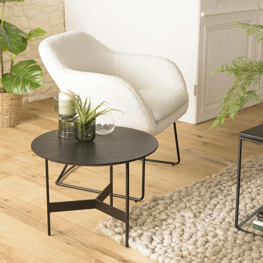 DALY - Table basse ronde noire 50x50cm piètement métal