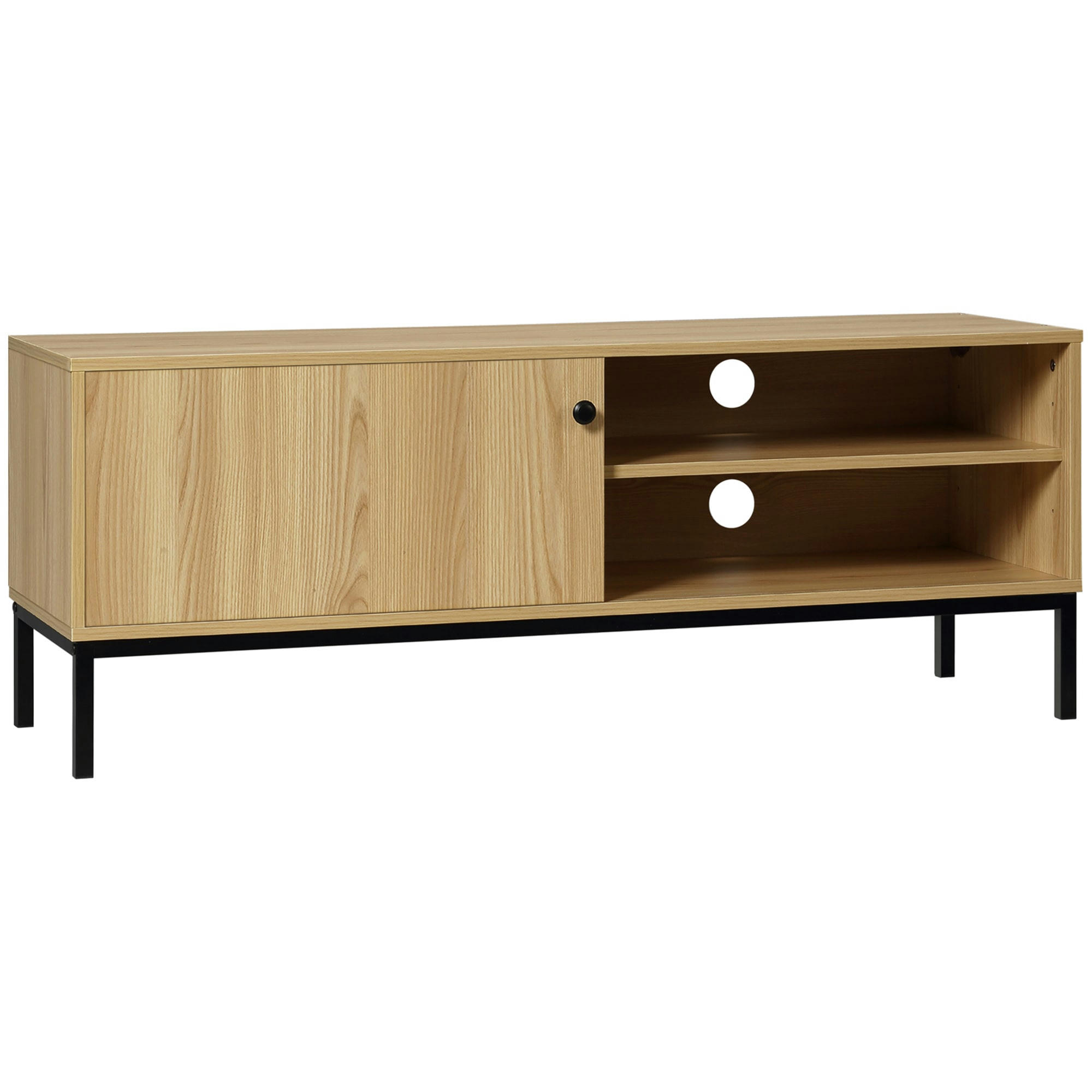 - Meuble TV banc TV design industriel - porte coulissante, 2 niches