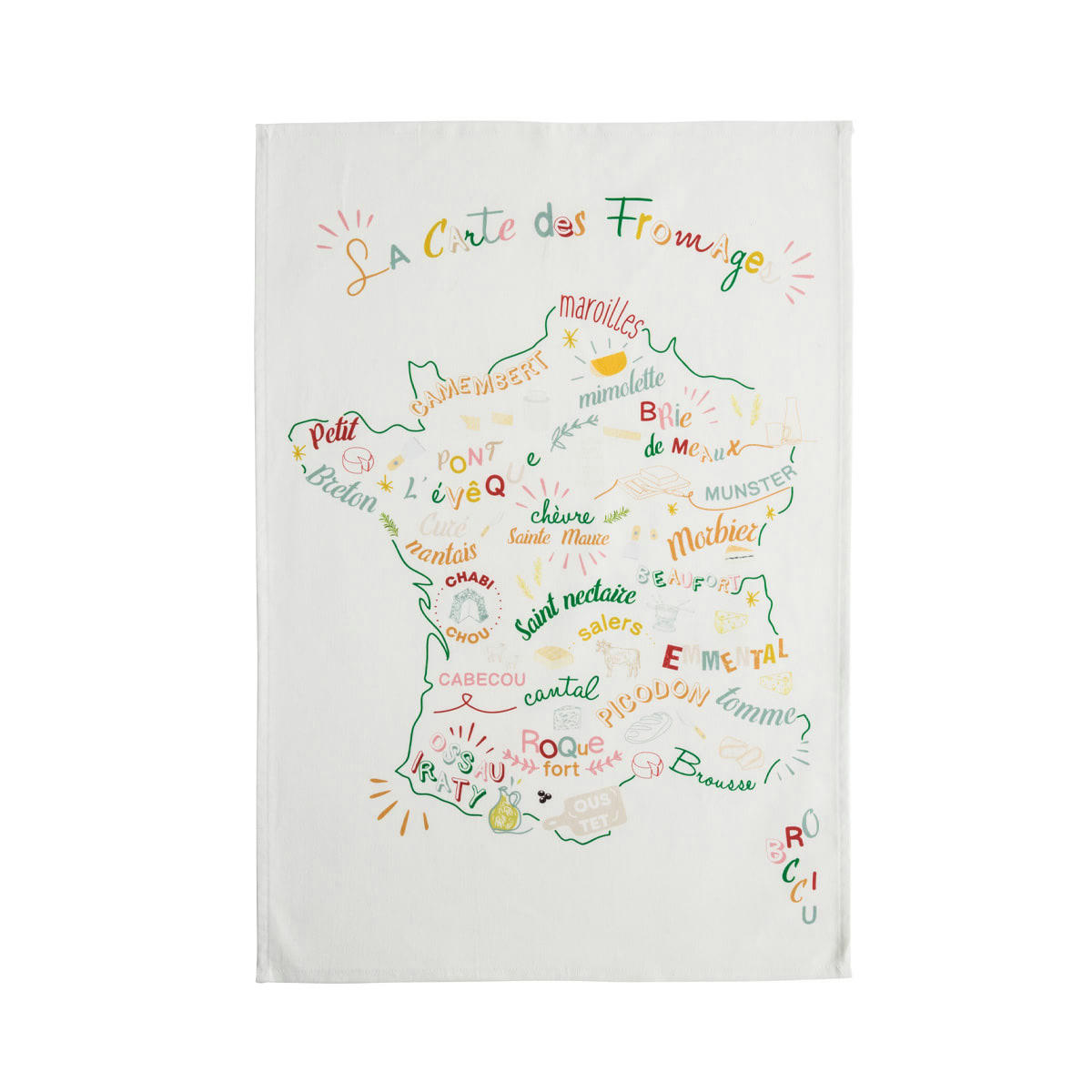 FROMAGES ET RÉGIONS - Torchon imprimé en coton multicolore 50x75
