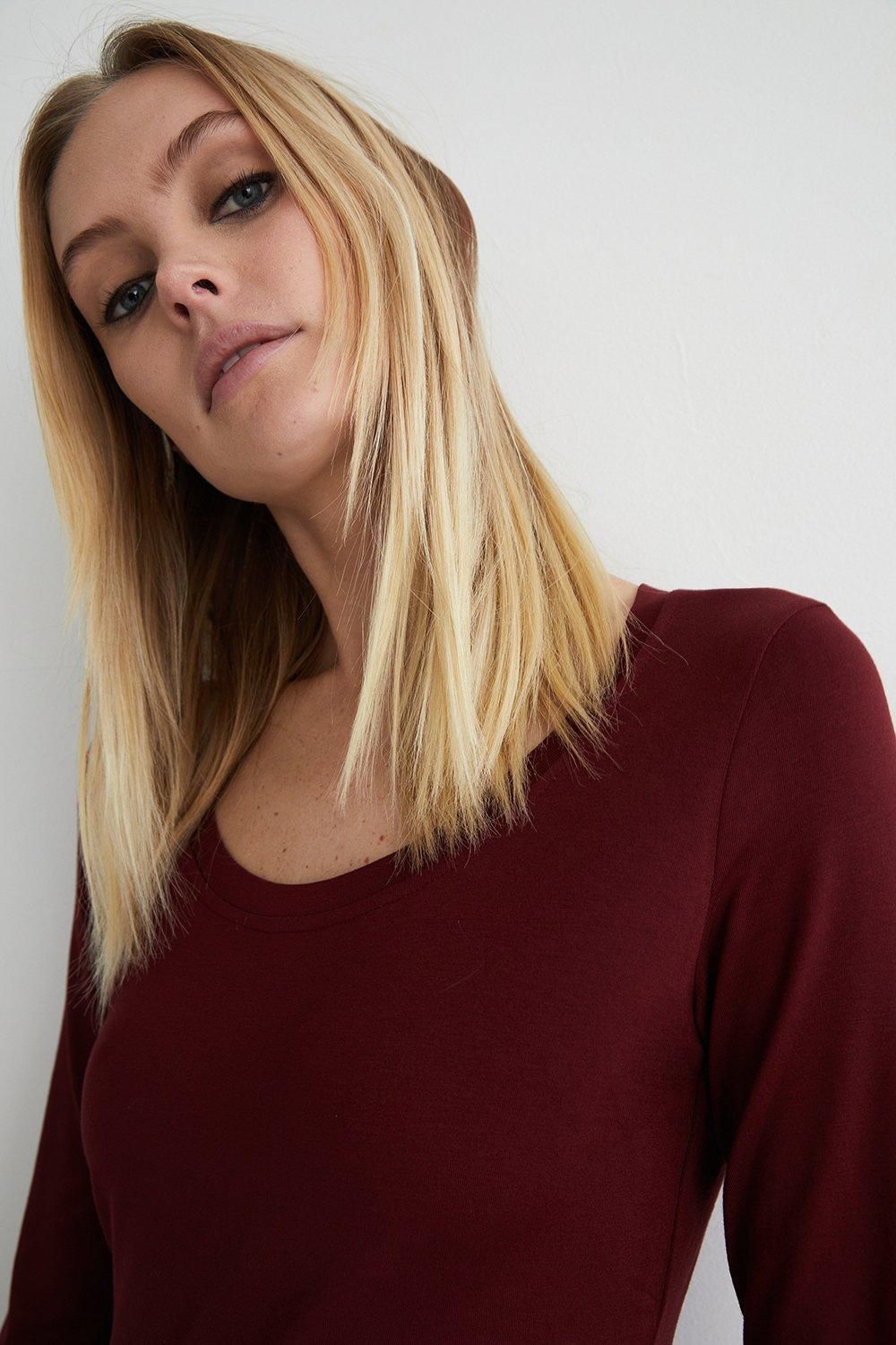 Warehouse Scoop Neck Long Sleeve Top