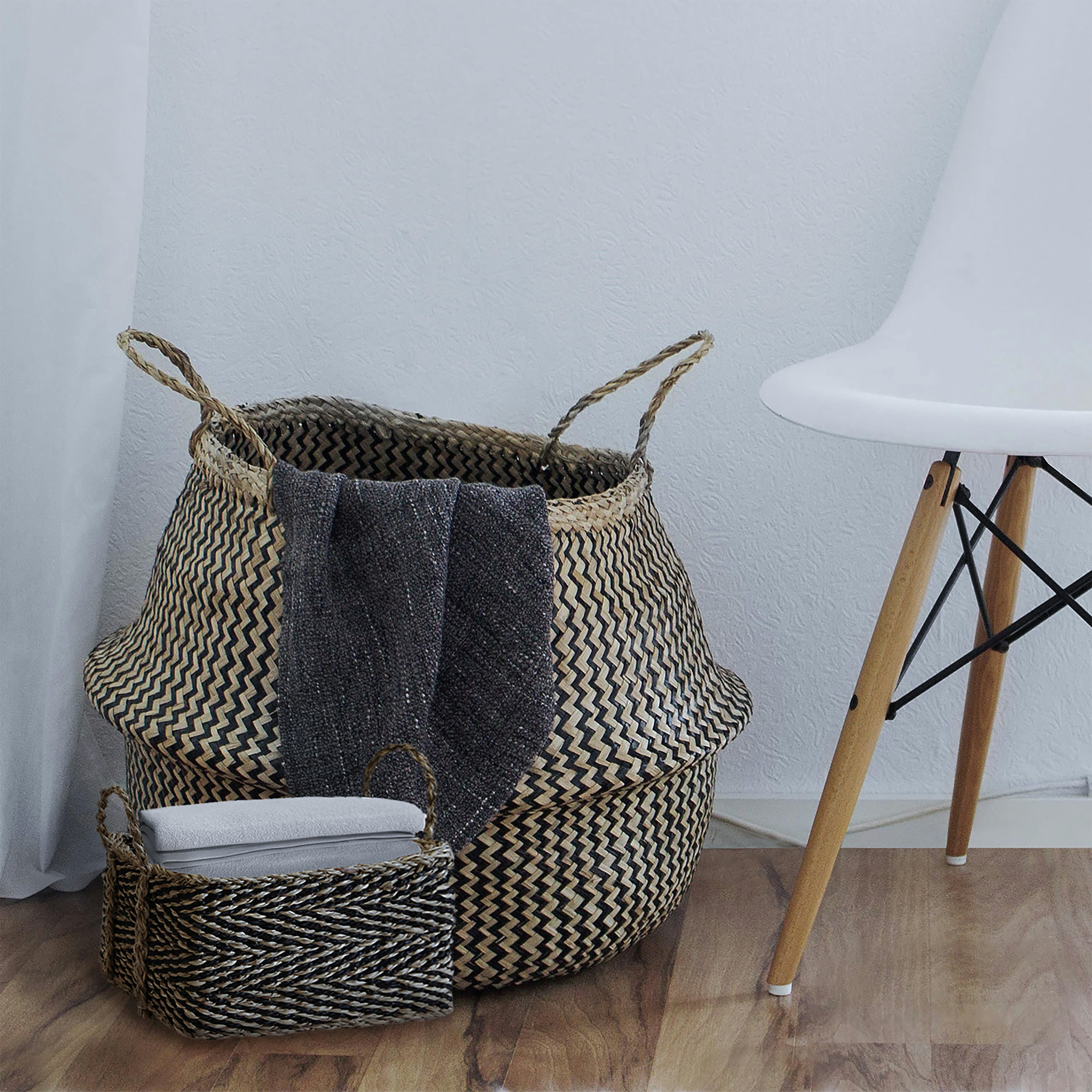 - Panier de rangement en jonc de mer tressé 24x19x13cm