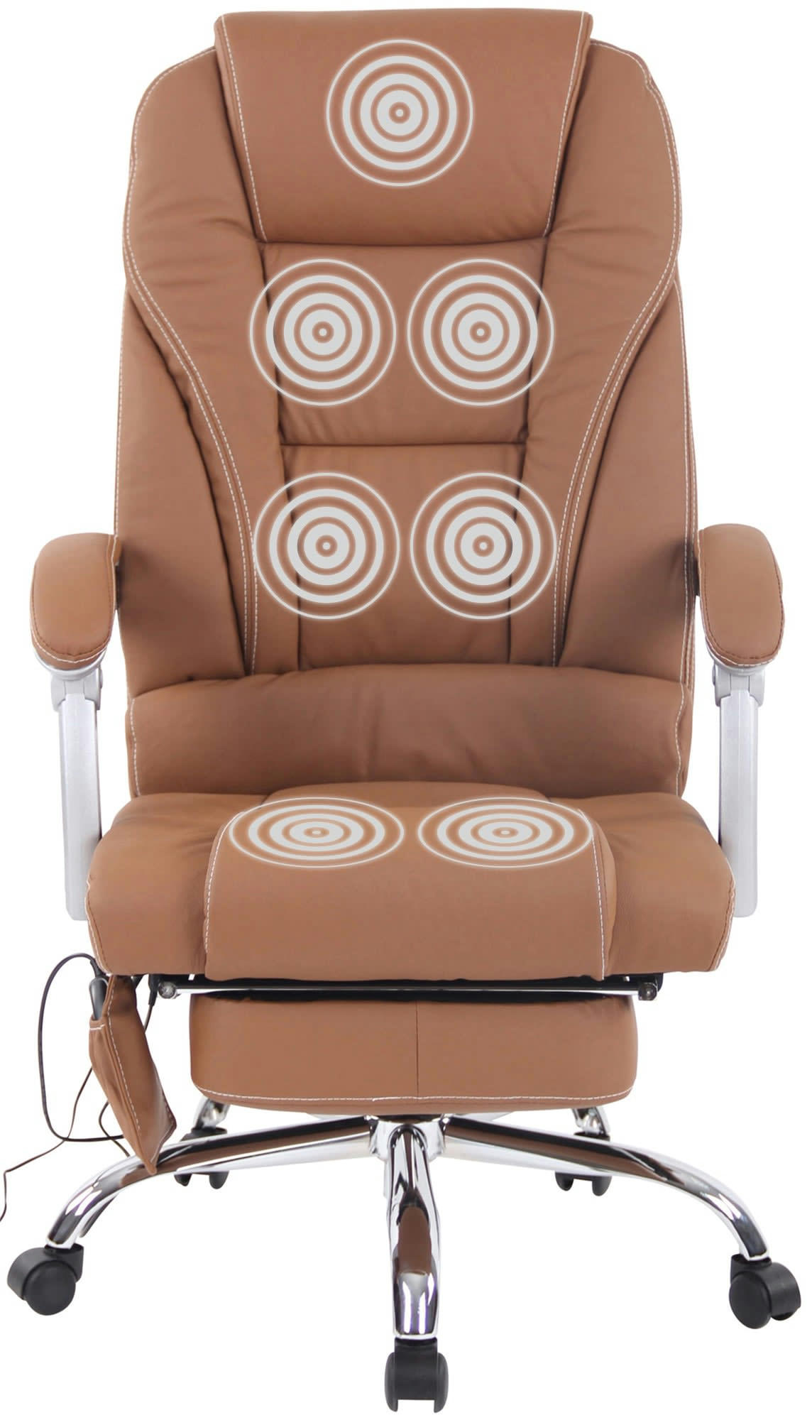 PACIFIC - Chaise de bureau massant et réglable en véritable cuir Marron clair