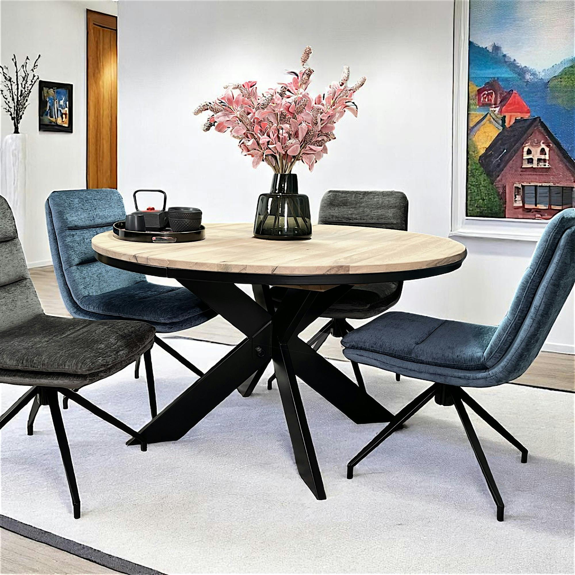 Table ronde extensible en chêne blanc 130 cm PALERME