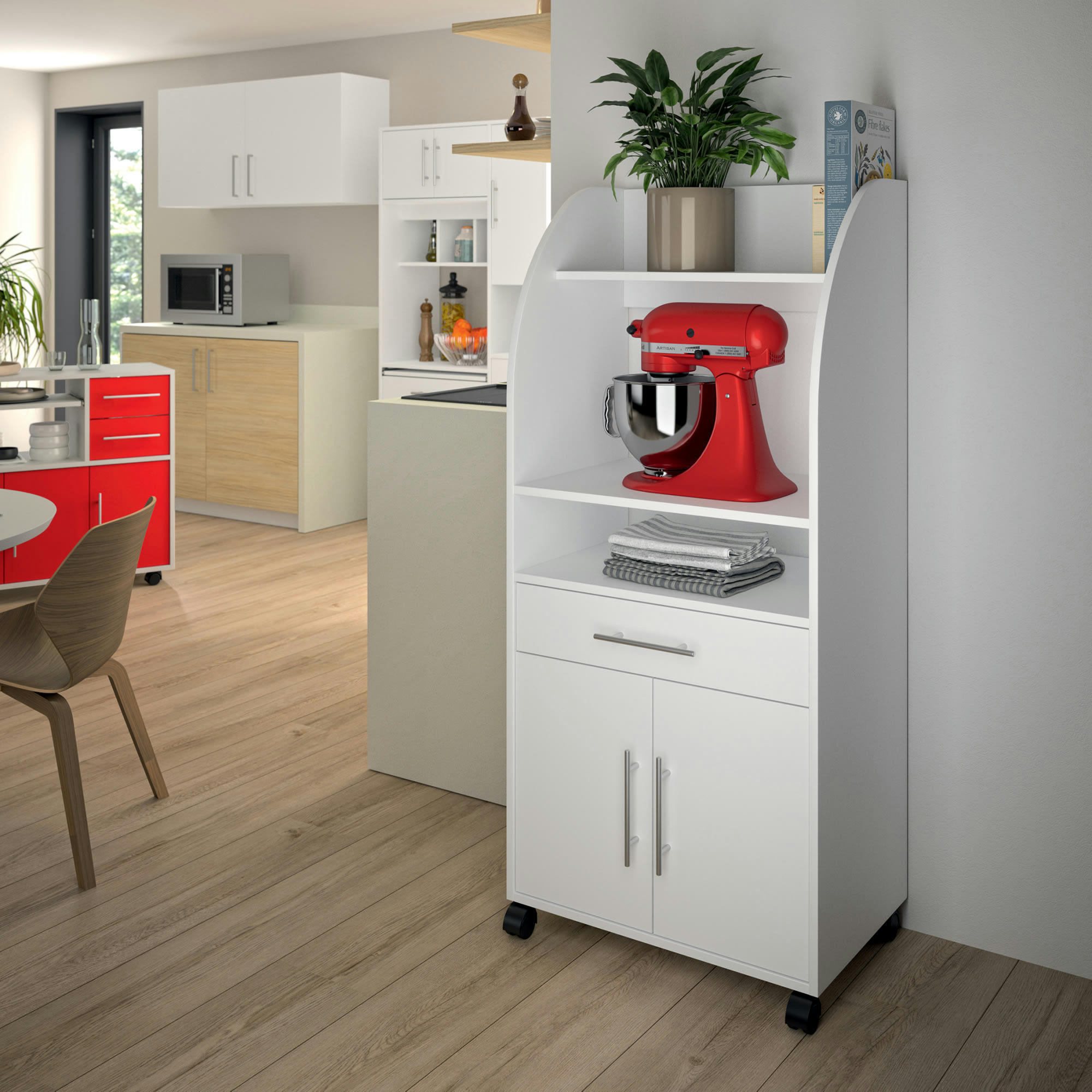 JEANNE - Desserte micro-onde effet bois blanc