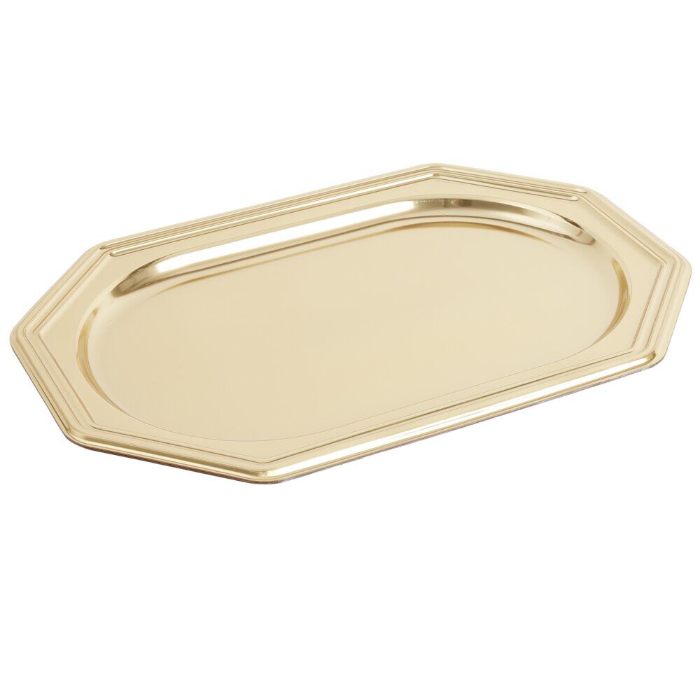Plateau de présentation octogonal X3 pcs L46X31Xép.3 cm doré