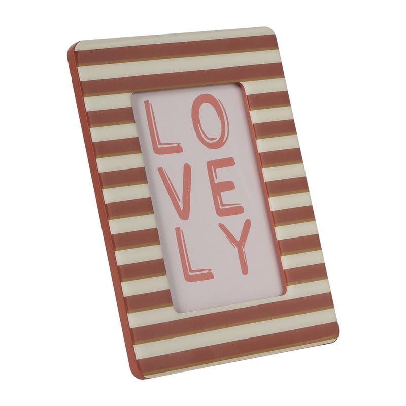 Fotolijst streep hartjes - bruin/rood - 10x15 cm