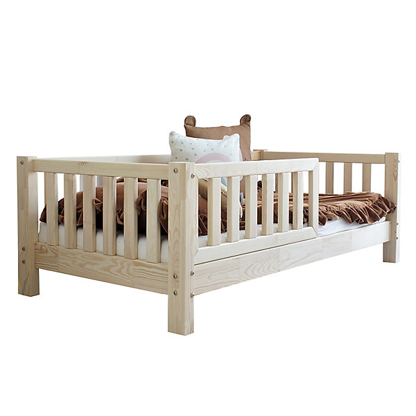 Lit 90x190 barrière et sommier inclus pieds 10 cm Agnès Bois