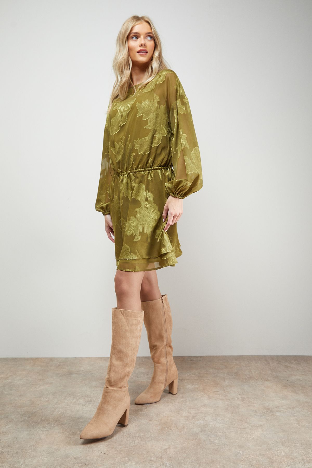 Oasis Kora Faux Suede High Block Heel Pointed Knee Boots