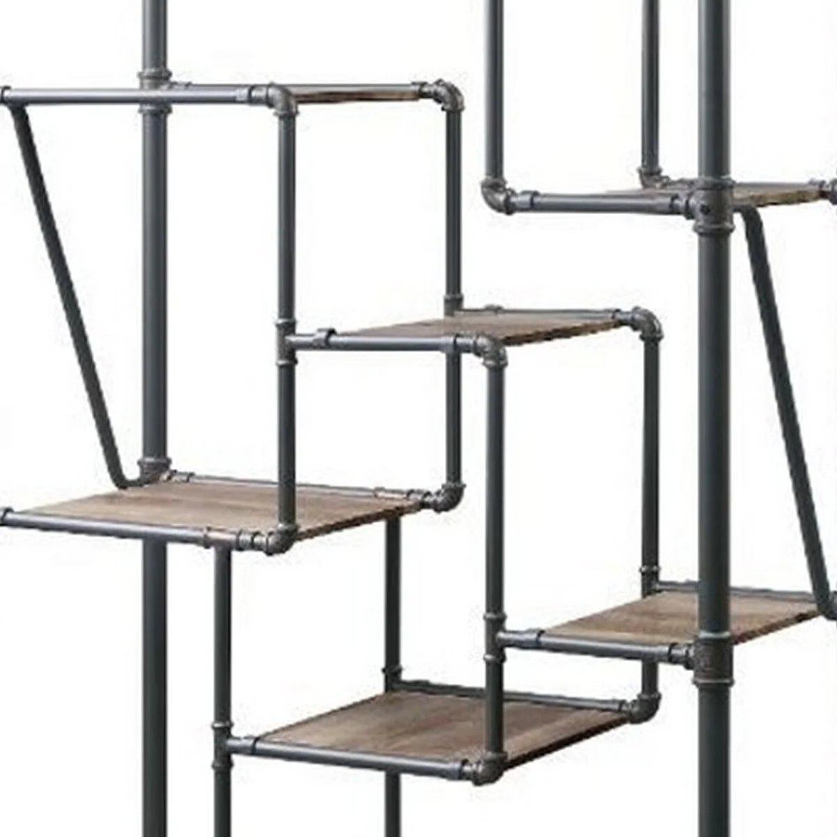 8-Tier Water Pipe Design Bookshelf, Brown and Gray