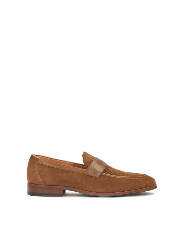 Suede brown loafers with perforations