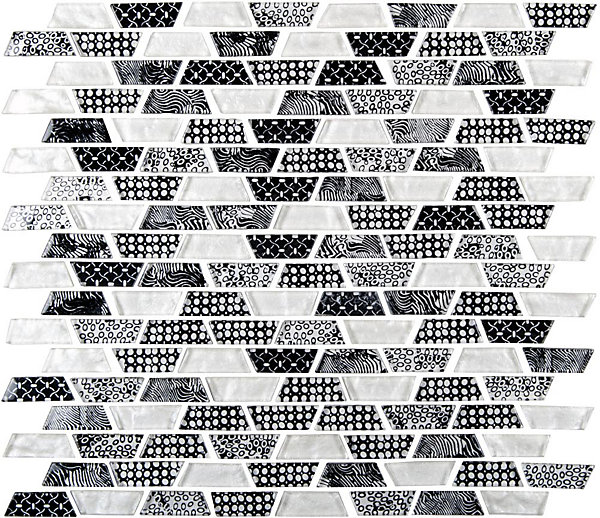 Mosaique de verre en Barrettes Blanc et Noir - vendu par plaque de 29.8 X 34.5 cm -
