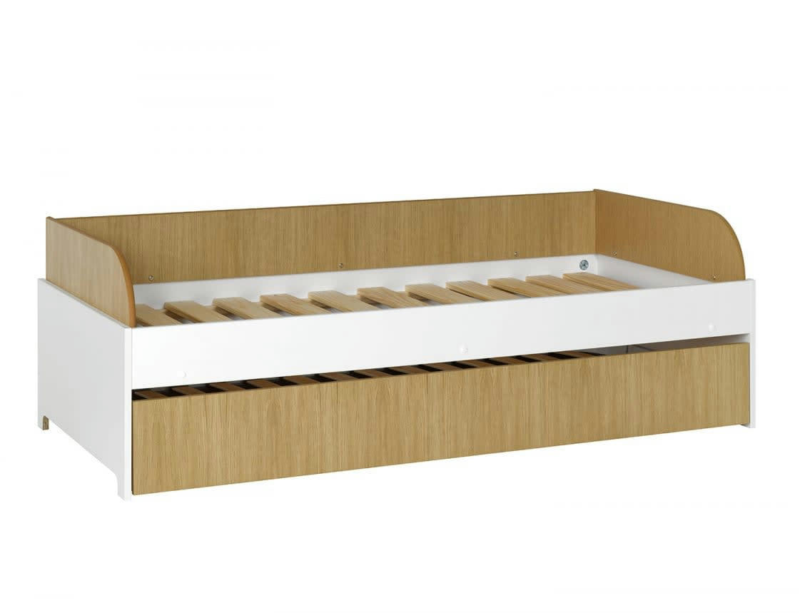 MANLY - Lit banquette gigogne 90x190 Blanc et Bois