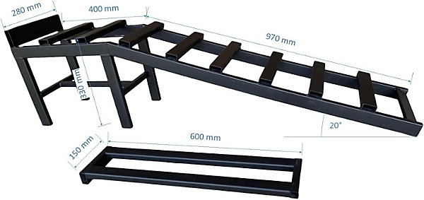 2 x Rampe 4000 kg Voitures Véhicule, avec Rallonges, 330mm de Hauteur, 280mm de Largeur, pour Voitures, SUV, 4x4, fourgonnettes