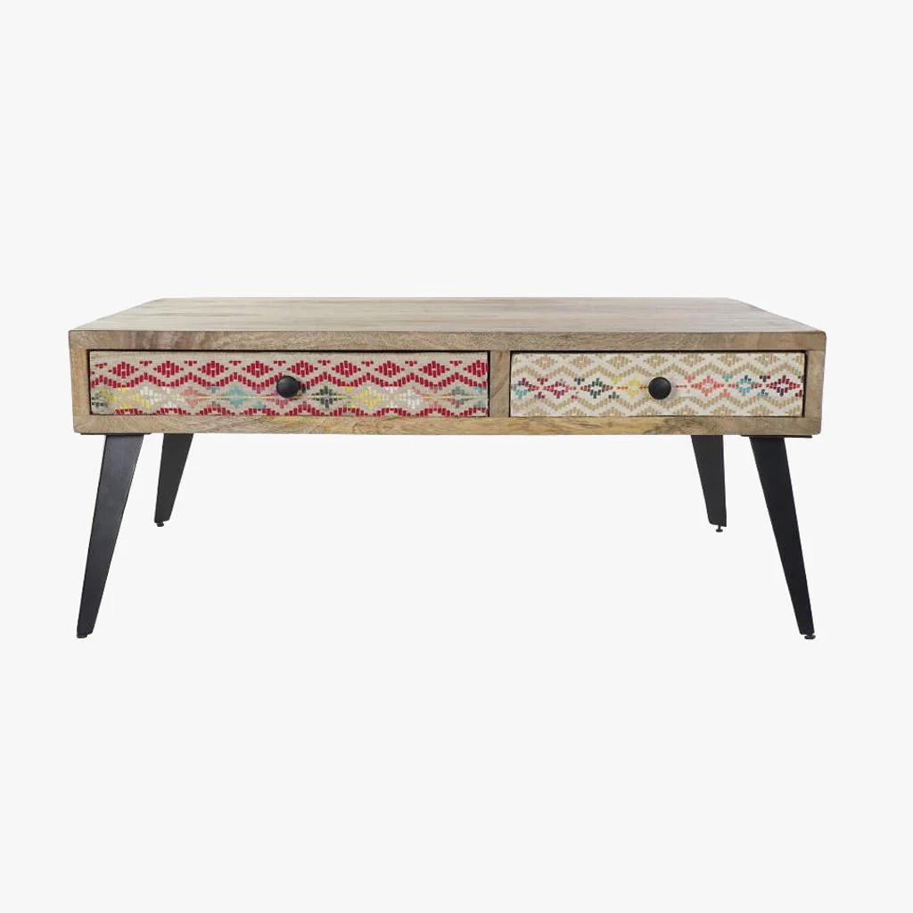 Mesa Centro Duas Gavetas Padrao Colorido 110x70x46 JASMIN