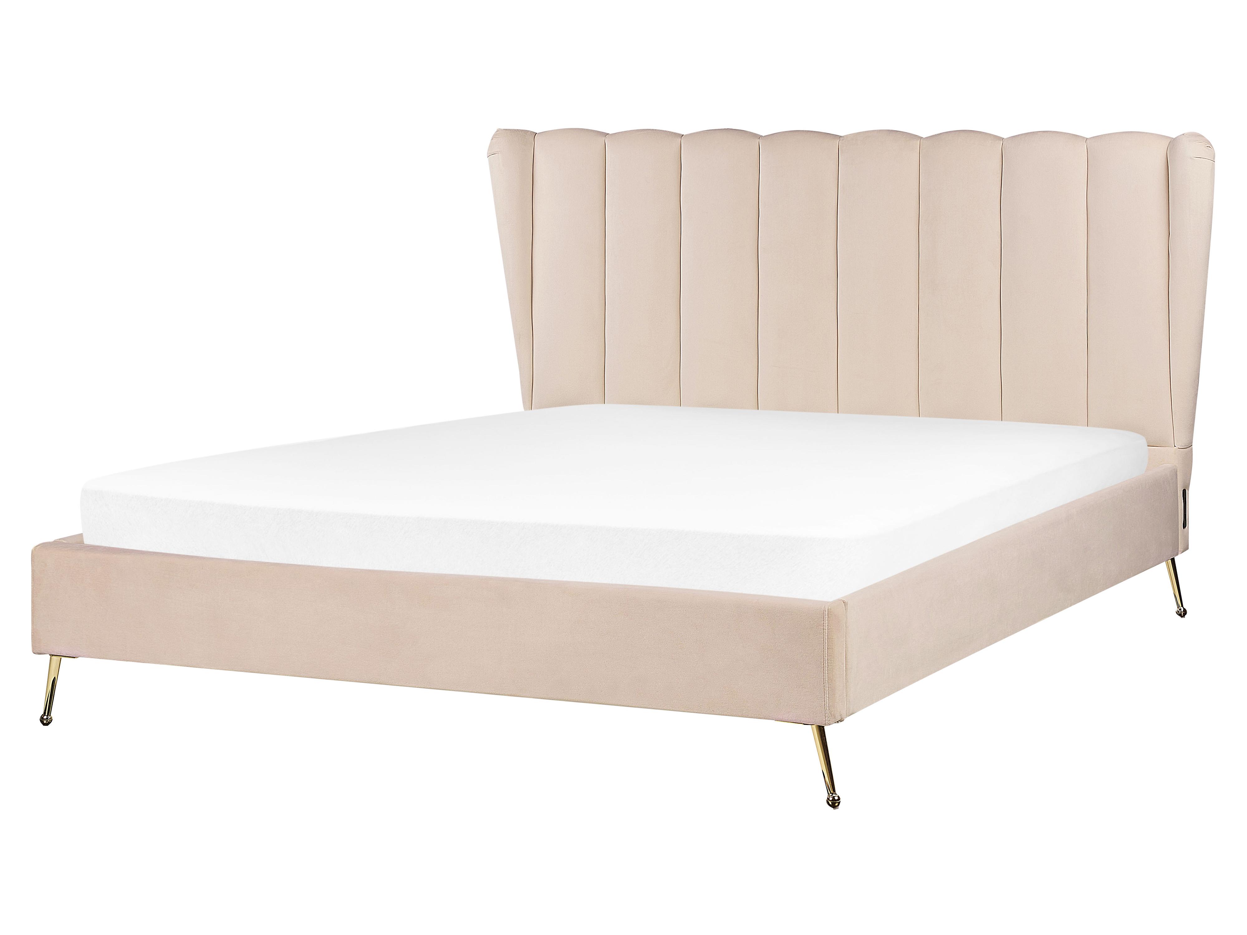 Bed Velvet MIRIBEL 140 x 200 cm (EU Double) Beige