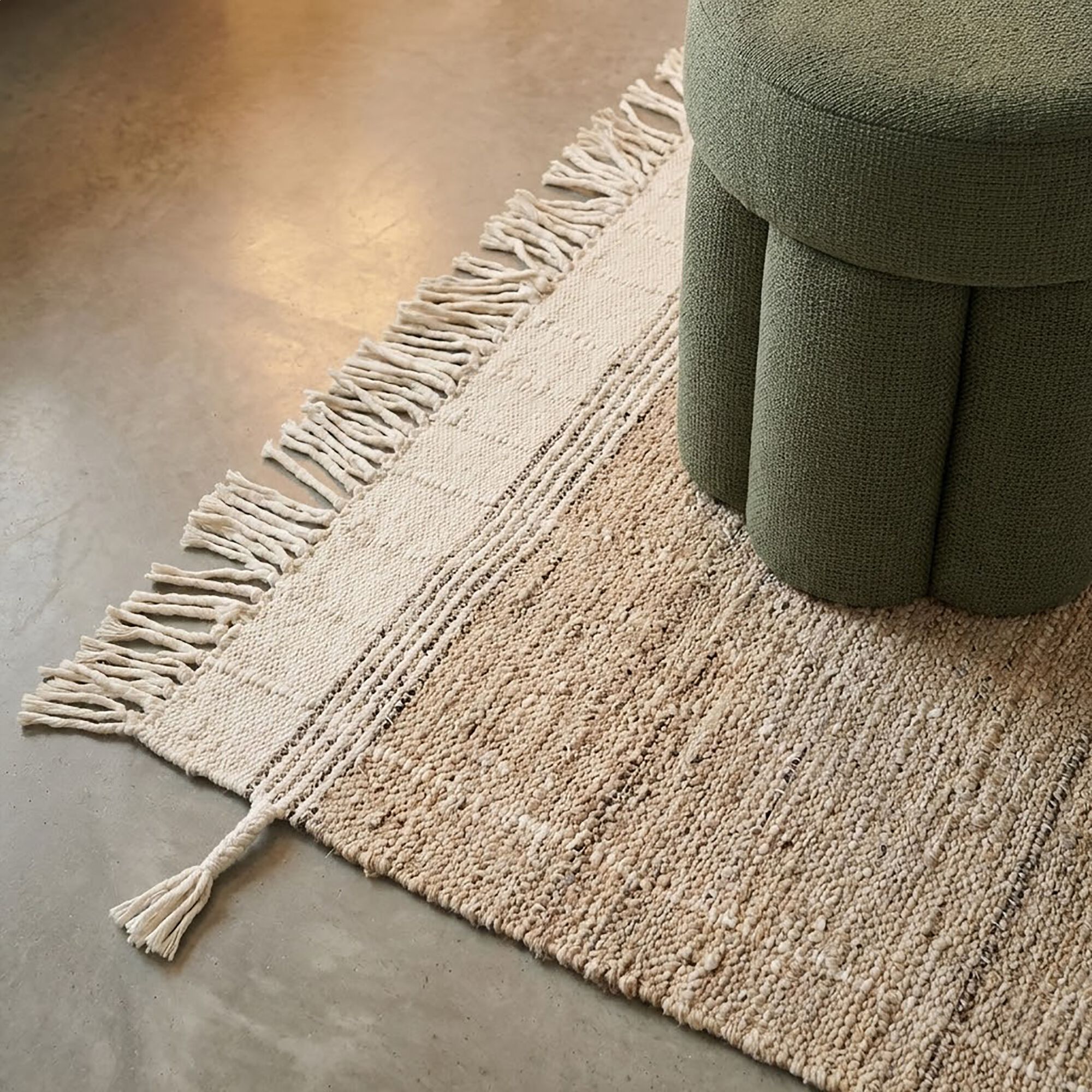 RUIS - Tapis en laine à motifs finition frange 160230cm - beige