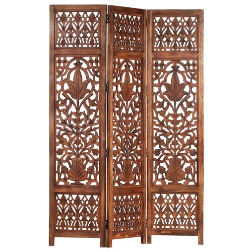 NNEVL Hand Carved 3-Panel Room Divider Brown 120x165 cm Solid Mango Wood