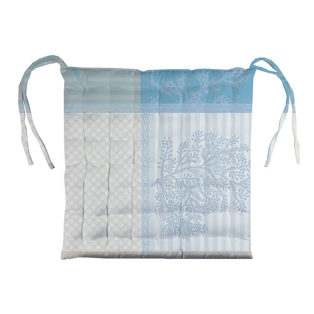 MILLE OCEANS ECUME - Galette de chaise enduit imperméable pur coton bleu 38X38
