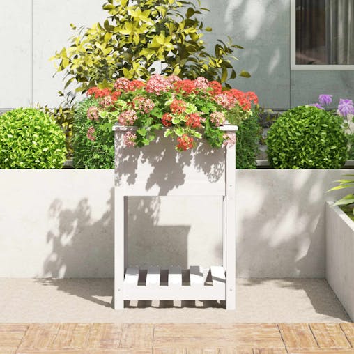 NNEVL Planter with Shelf White 54x54x81 cm Solid Wood Pine